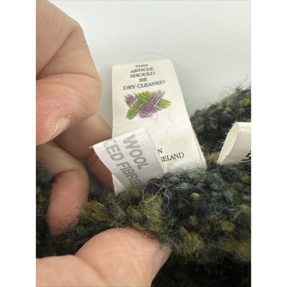 Branigan Weavers Wool Cape Poncho Sweater Full Zip Green Black Striped One Size - Picture 8 of 13